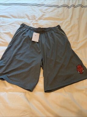 Nike Men's Gray Athletic Shorts with Red Boar Patch